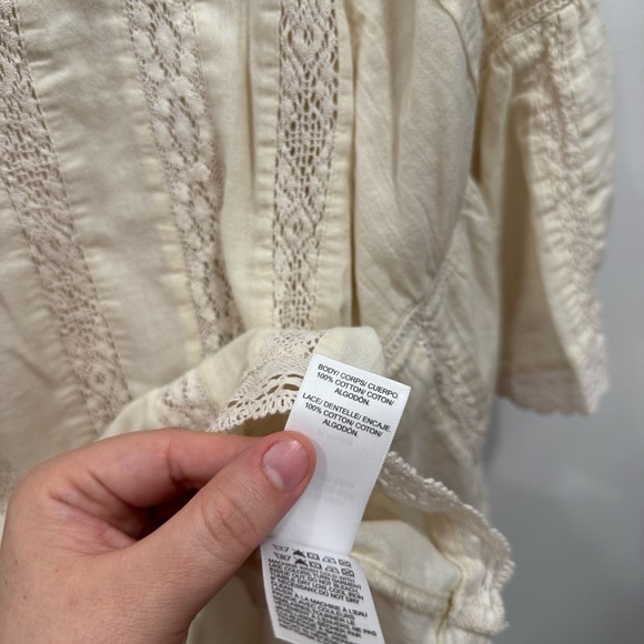 Lucky Brand Flutter Sleeve Lace Top XL Cotton Off-White Cream - Picture 8 of 8